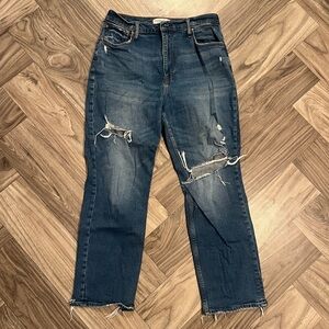 Abercrombie & Fitch Dark Blue Distressed Ankle Straight Ultra High Rise